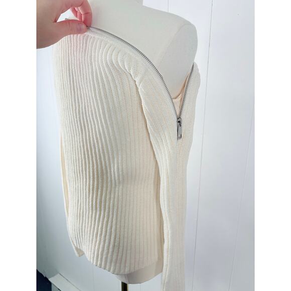 Zara Ribbed Off Shoulder Zip Sweater Size Medium White Ivory - Picture 9 of 10